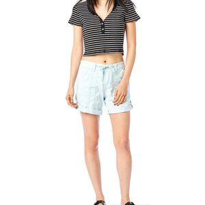 NWT UNIONBAY Plus Size 22W Blue Cargo Shorts Drawstring Stretch Rolled Cuff